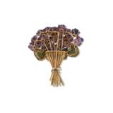 NEPHRITE, AMETHYST AND DIAMOND FLORAL BROOCH - photo 3