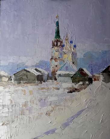 Gemälde „Winterstille“, Leinwand auf Karton, Ölfarbe, Impressionismus, деревенский пейзаж, Russland, 2021 - Foto 1