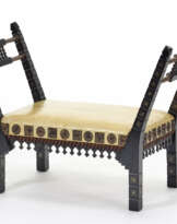 Bench in carved and inlaid wood