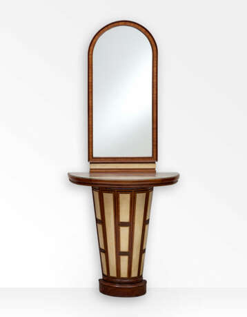 Console consisting of a semicircular shelf supported by a tapered column and a mirror ending in a lunette - Foto 1