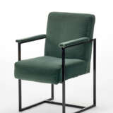 Armchair with black painted square section tubular metal frame and green velvet seat, back and armrests - photo 1
