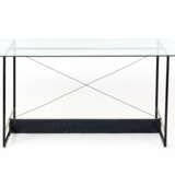 Table / desk in black painted "L" shaped metal with steel cable bracing, top in Securit glass - фото 1