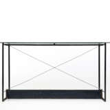 Table / desk in black painted "L" shaped metal with steel cable bracing, top in Securit glass - фото 3