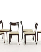 Six chairs with turned and tapered legs, folder back