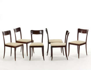 Six chairs with turned and tapered legs, folder back