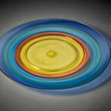 Large parade plate in transparent blown glass with five blue, aquamarine, turquoise, red, yellow incalmi with cable in reticello blown glass - Foto 3