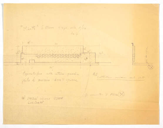 Lot consisting of a heliocopy of a drawing with notes by Scarpa representing a radiator cover in Aurisina stone under the square display case towards the Cavalletto court; a heliocopy of a collaborator of Carlo Scarpa with the study for the covering o - фото 2