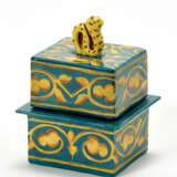 Small quadrangular box in green glazed ceramic with yellow / brown decorations - Foto 1