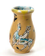 Agenore Fabbri. Ceramic vase with horse and rider decoration on an ocher background