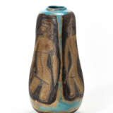 Vase in opaque underglazed terracotta and with light blue background and decorated with four male nudes in brown on the four faces - photo 1