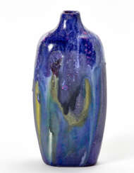 Glazed ceramic bottle in shades of purple / blue and ocher