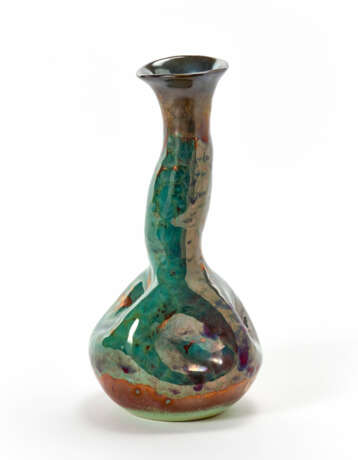 Vase with narrow neck in glazed ceramic in polychrome with metallic reflections - photo 1