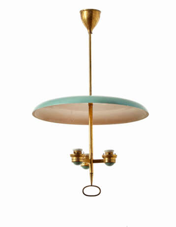Suspension lamp with three lights in brass and green lacquered aluminum - Foto 1