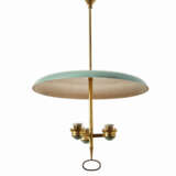 Suspension lamp with three lights in brass and green lacquered aluminum - photo 1