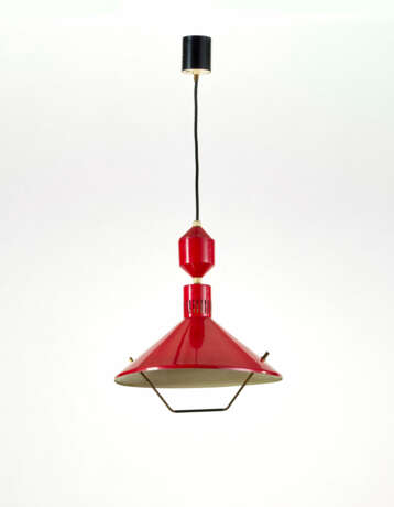Suspension lamp in red painted metal - photo 1