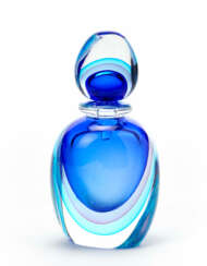 Perfume bottle with transparent sommerso glass stopper, colorless, light blue, amethyst and blue