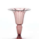 Transparent amethyst blown glass vase with applied base and ribbed body - фото 1