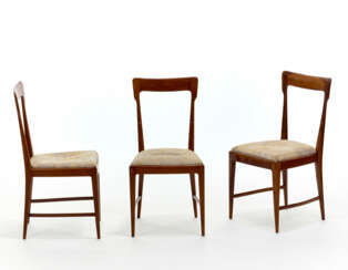 Group of three chairs in veneered wood with open back