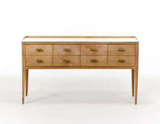Console in the style of Gio Ponti in light wood veneer with four drawers front