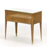 Bedside table in the style of Gio Ponti In light veneered wood with one drawer with glass top, brass feet - photo 1