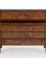 Chest of drawers with three drawers on the front, upper part with flap hiding four small drawers and compartments, undertop drawer with protruding edges