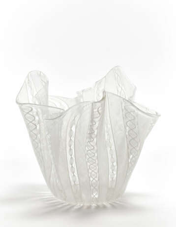 Fazzoletto vase in clear blown glass with lattimo zanfirico canes - Foto 1