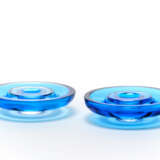 Two blue and colorless transparent blown glass bowls - photo 1