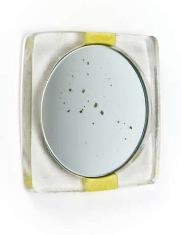 Frame for table mirror in colorless transparent glass and with bands in yellow glass paste - Foto 1