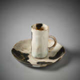 Cup and saucer in hand-molded ceramic and glazed in gray, matt white, black, ocher and light blue - фото 5