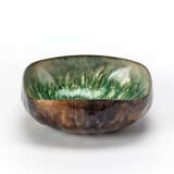 Copper bowl worked with irregular pods and enamelled in shades of green and brown and white and pink - фото 1