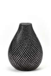 Clear colorless blown glass vase with dark amethyst reticello