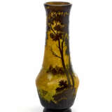 Acid-etched cameo glass vase with floral decorations and relief landscape in shades of brown, red, yellow and orange - photo 1
