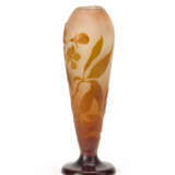 Vase with a tapered bulbiform body, in acid-etched cameo glass with floral decorations in orange and amber on a lattimo pink background - photo 1
