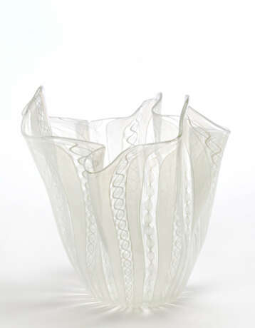 Fazzoletto vase in clear blown glass with lattimo zanfirico canes - Foto 1