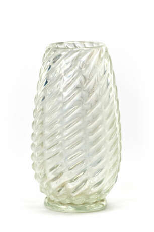Vase with convex body on a hot-applied torus base, relief work with twisted bosses and vertical ribs - фото 1