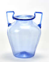 Two-handled vase in transparent light blue blown glass