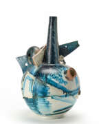 Elio Schiavon. Sculpture vase in glazed ceramic in white, blue, brown and black
