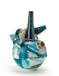 Sculpture vase in glazed ceramic in white, blue, brown and black