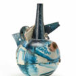 Sculpture vase in glazed ceramic in white, blue, brown and black - Archives des enchères