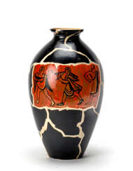 Ceramic vase glazed in black, white and red
