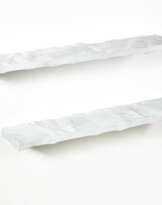 Two white painted embossed iron shelves