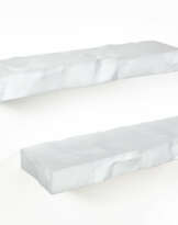 Two white painted embossed iron shelves