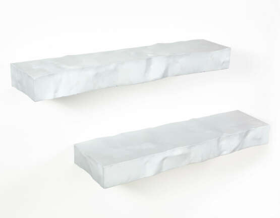 Two white painted embossed iron shelves - фото 1