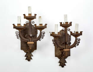 Pair of three-flame wall lamps