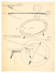 Study for a living room table with a circular top, fusiform section in wood and rubber, probably intended for Singer & Sons production