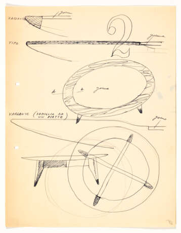 Study for a living room table with a circular top, fusiform section in wood and rubber, probably intended for Singer & Sons production - photo 1