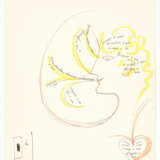 Three drawings dedicated to the senses and feelings, depicting two female and one male profiles respectively, with handwritten aphorisms by the author's hand around the heart, breast, mouth, nose, eye, head and ear - photo 3