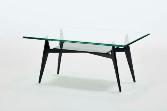 Coffee table in black lacquered wood with two glass tops - фото 1