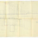 Heliocopy of drawing with notes by Carlo Scarpa, pencil notes by unidentified hand with plan of the staircase with instructions for the assembly of the steps and section with internal view of the supporting blocks in Aurisina stone - photo 1