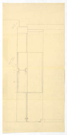 Lot consisting of three sheets: the first and the second made by collaborators of Carlo Scarpa with studies for the cladding of the central pillar in Aurisina stone slabs interspersed with courses in muntzmetall; the third a heliocopy with notes by Ca - Foto 3
